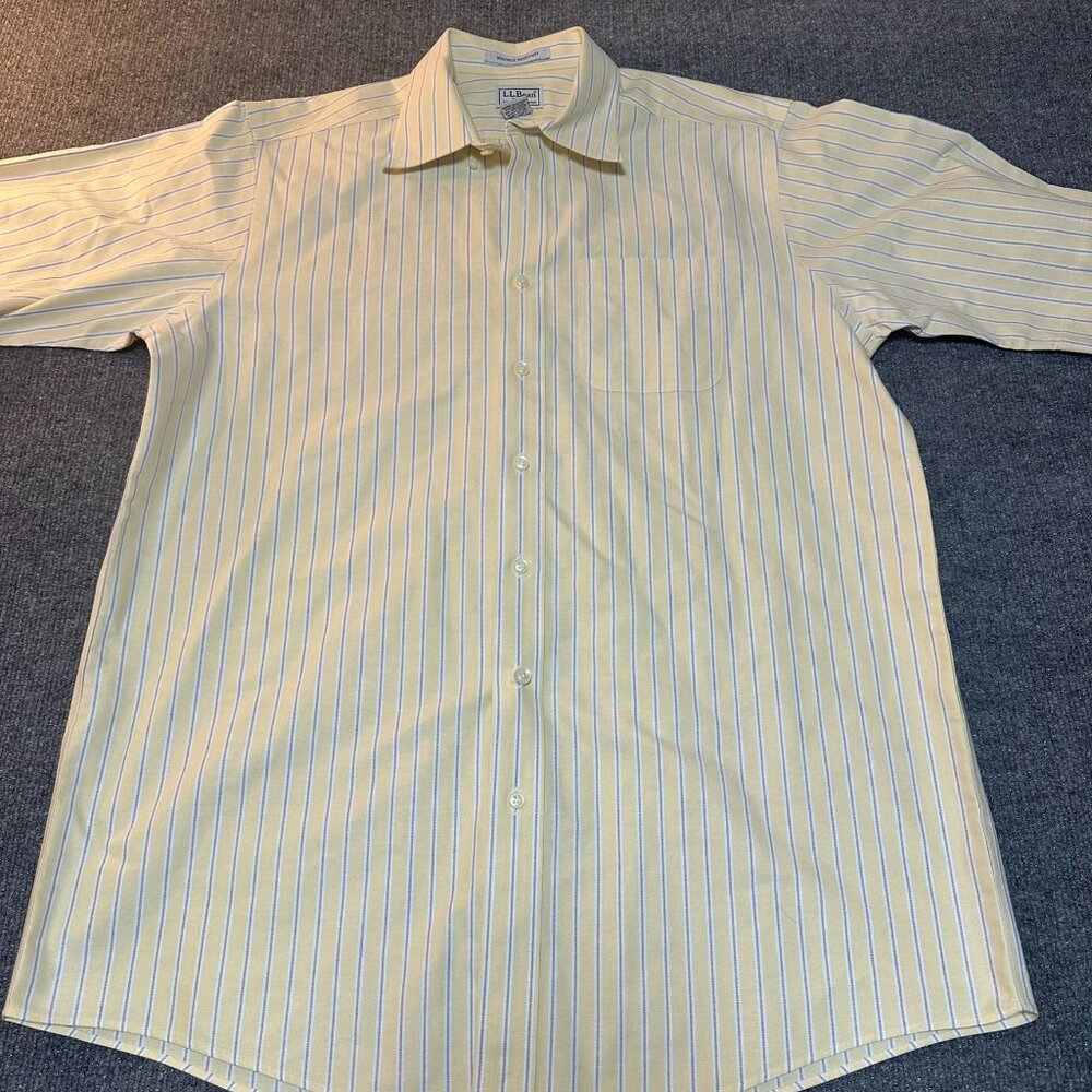 Vintage 90s L.L. Bean Button Shirt Men’s Size 16 1/2 TALL, Yellow Stripped